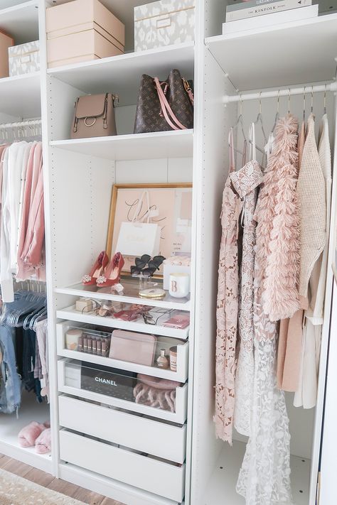 Small Apartment Organization, Closet Organisation, Glass Closet, Organized Closet, Ikea Closet, Walking Closet, Walk In Closet Design, Closet Office, Clothes Closet Organization