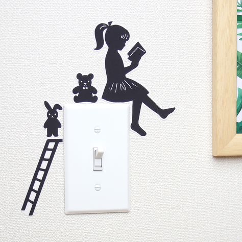 Switch Board Painting, Switch Board Art, Aesthetic Decor Ideas, Board Decoration Ideas, Switch Decoration, Black Wall Stickers, Light Switch Decal, Simple Wall Paintings, Rabbit Black