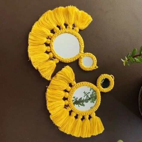 Handmade Mirror Earrings, Mirror Earrings Handmade, Garba Jewellery, Mirror Tassels, Crochet Mirror, Navratri Jewellery, Cloth Jewellery, Fabric Bangles, Mirror Earrings