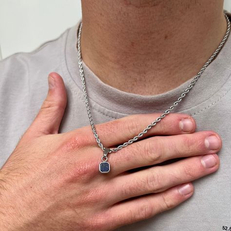 Be Minimalist, Minimalist Chain, Mens Silver Jewelry, Necklace Clasp, Necklace Mens, Small Necklace, Lapis Lazuli Pendant, Mens Necklace, Lapis Lazuli Gemstone