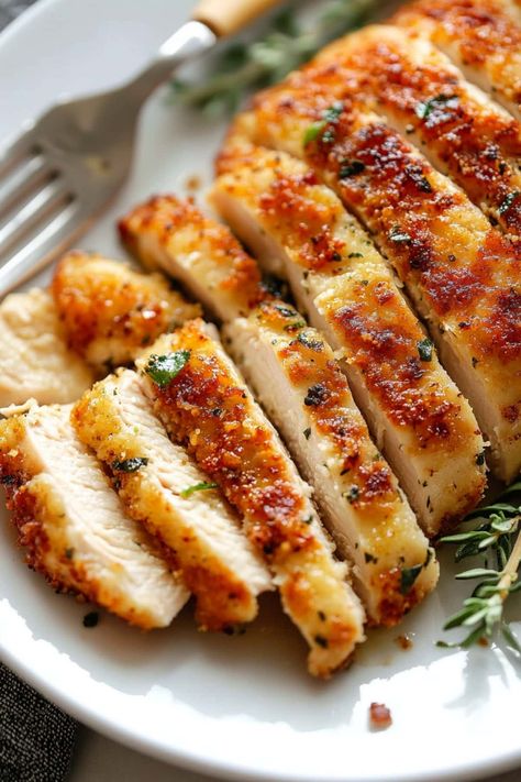 Parmesan Crusted Chicken - Insanely Good Baked Crusted Chicken, Baked Parmesan Crusted Chicken, Poultry Dishes, Chicken Ideas, Crispy Baked Chicken, Dish Ideas, Parmesan Crusted Chicken, Parmesan Chicken, Parmesan Crusted