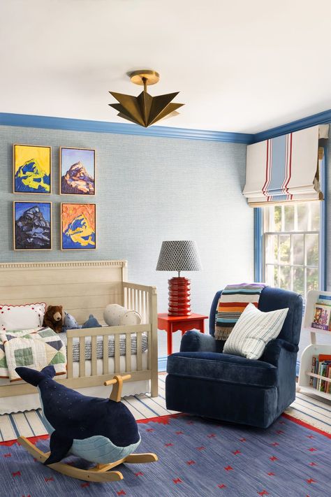 Navy Blue Nursery Boy, Americana Nursery, Red Kids Rooms, Breakfast Room Green, Navy Blue Nursery, Red Nursery, Blue Nursery Boy, Swan House, Boy Rooms