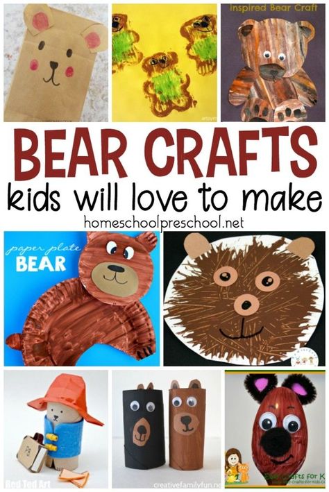 Most kids I know love crafting, and these bear crafts for kindergarten and preschool will go great with all of your bear themed units and activities. Check out all 19 ideas! #homeschoolprek #prekathome #homeschooling #bearcrafts #kidcrafts   https://homeschoolpreschool.net/bear-crafts-for-kindergarten/ Bear Crafts For Kids, Bear Theme Preschool, Bear Crafts Preschool, Crafts For Kindergarten, Bears Preschool, Teddy Bear Crafts, Teddy Bear Day, Teddy Bear Theme, Goldilocks And The Three Bears