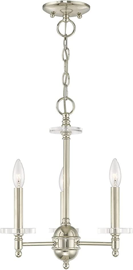 Livex Lighting 42703-35 Bancroft - Three Light Mini Chandelier, Polished Nickel Finish with Clear Bobeche Crystal - - Amazon.com Livex Lighting, Mini Chandelier, Mountain Home, Nickel Finish, Polished Nickel, Ceiling Lights, Ceiling, Crystals, Lighting