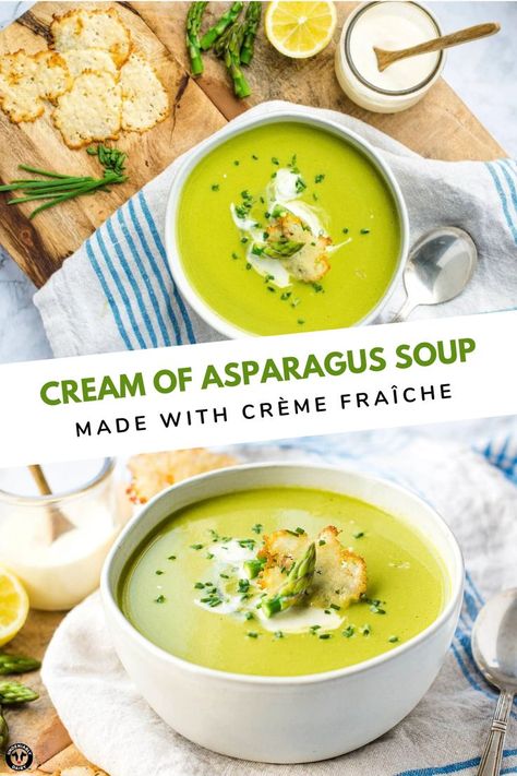 Asparagus Soup Recipe, Cream Of Asparagus, Cream Of Asparagus Soup, Creamed Asparagus, Parmesan Crisps, Asparagus Soup, Easy Cream, Cream Soup, Asparagus Recipe