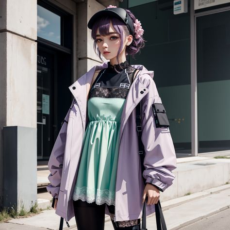 Futuristic, Pastel, Flowers Pastel Techwear, Techwear Aesthetic, Pastel Flowers, Pastel, Floral, Flowers