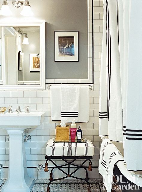 Black And White Tile, Chloe Sevigny, Classic Bathroom, White Subway Tile, Subway Tiles, White Floors, Bathroom Redo, Bathroom Renos, Dream Bathroom