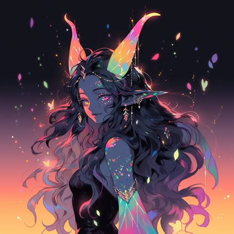 Neon Witch Aesthetic, Rainbow Character Design, Rainbow Character, Rainbow Witch, Dragon Lady, Dark Rainbow, Neon Rainbow, Beautiful Dark Art, Dreamy Art