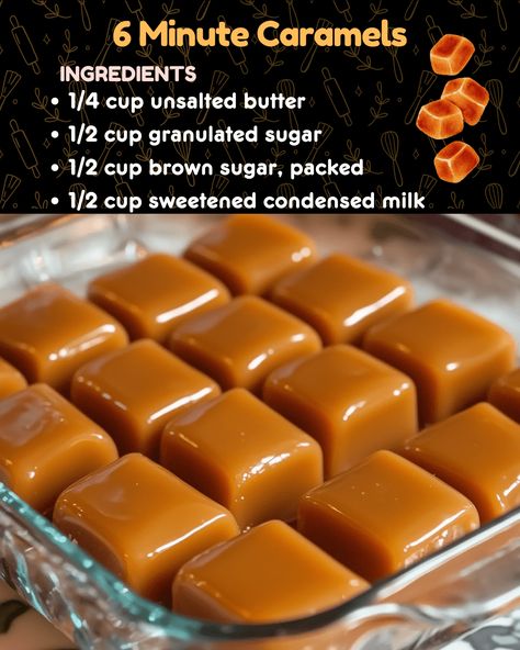 6 Minute Microwave Caramels 6 Minute Caramel Recipe, Carmel Recipe, Homemade Caramel Candy, My Heavenly Recipes, Microwave Caramels, Caramel Bites, Caramel Apples Homemade, Caramel Ingredients, Heavenly Recipes