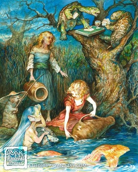 An illustration from my Goblin Market book. Copies are available in my Etsy shop, see my profile for the link. #goblinmarket #rossetti #poem #illustration #watercolor #turtles #mermaid #literature #etsy #omarrayyan Merpeople Art, Mermaids Sirens, Elemental Art, Omar Rayyan, Goblin Market, Fae Art, But Is It Art, Ella Enchanted, Book Prints