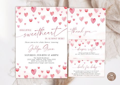 Valentine Baby Shower Invitations, February Baby Showers, Valentines Baby, Valentines Baby Shower, Baby Shower Announcement, Valentines Day Baby, Valentine Theme, Invitation Pink, Baby Shower Invites