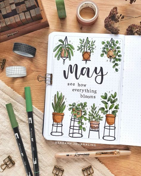 s a r a h on Instagram: “HERE IT IS! May coverpage! 🌿🤎 Oh my god, it has been so long since I was active here 🥴 But today I managed to get something done in my…” January Scrapbook Ideas, 2024 Bullet Journal Ideas, Bullet Journal Front Page Ideas, Planner Front Page, Month Journal Ideas, Themes For January, Bullet Journal Drawing Ideas, Journal Ideas January, 2024 Bullet Journal Cover