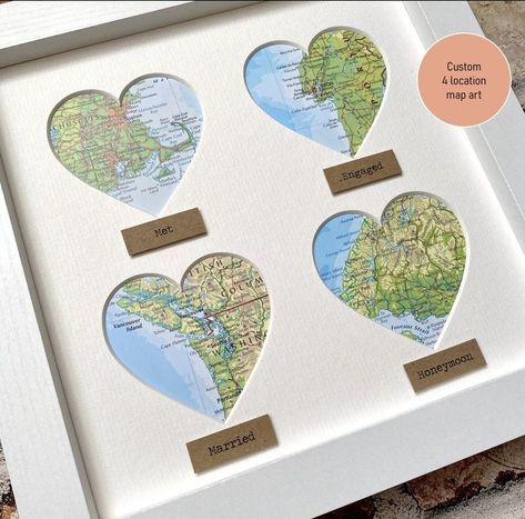 Unique Wedding Anniversary Gifts, Engagement Frames, Bored Jar, World Atlas, Love Scrapbook, Atlas Map, Heart Map, Personalized Map Art, Paper Anniversary