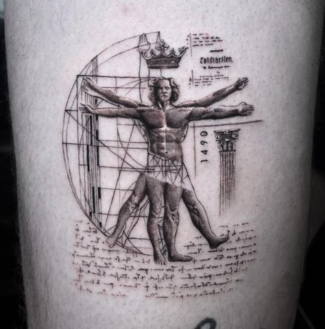 Vitruvian man abstract done by Dr. Tyga at First Class Tattoo, NYC : tattoos Vitruvian Man Tattoo, Tattoo Therapy, Patch Tattoo, Anatomy Tattoo, Science Tattoos, Prison Tattoos, Golden Spiral, Tree Of Life Tattoo, R Tattoo