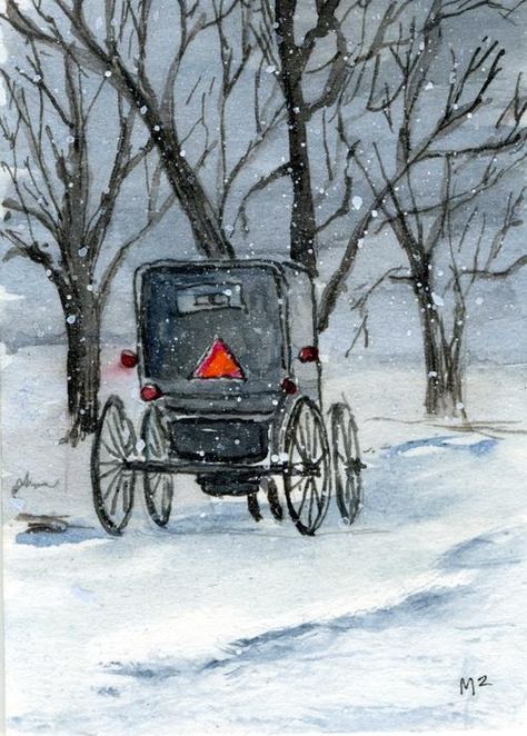 Amish Buggy Pictures, Amish Paintings, Painting Basics, Amish Living, Snow Travel, Amish Barns, Amish Culture, Sleigh Rides, Snow Pictures