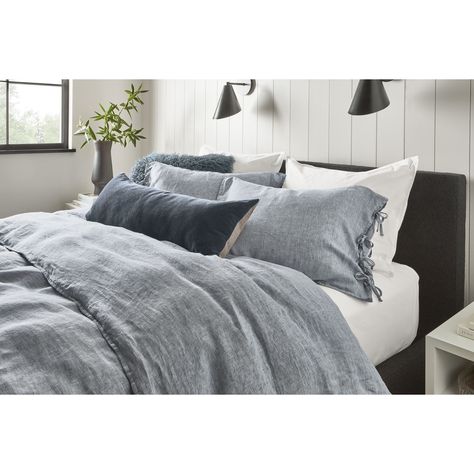 Grey Bedding Ideas, Blue And Grey Bedding, Duvet Ties, Future Furniture, Fabric Feather, Pillows Blue, Modern Duvet Covers, Grey Duvet, Condo Ideas