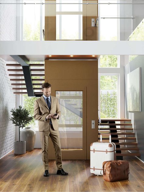 Stair With Lift Design, Lift And Stairs Design Plan, House Lift Elevator, House Lift Design, Home Lift Elevator Design, Small House Lifts, Elevator House, Elevator Home, Living Room Designs India