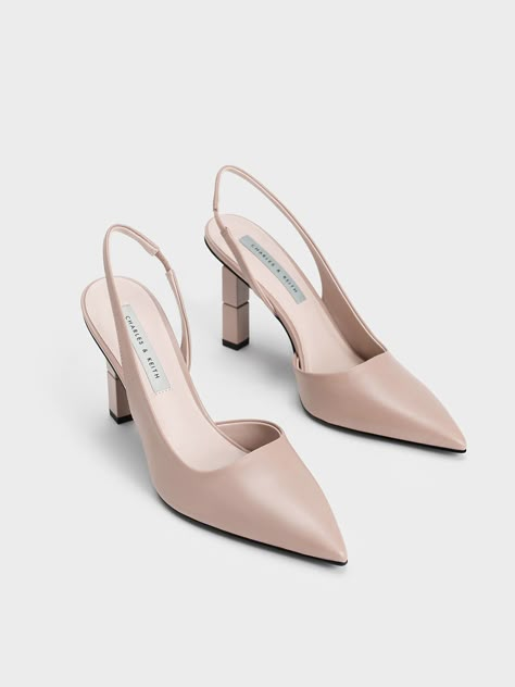 Nude Asymmetric Sculptural Heel Pumps - CHARLES & KEITH US Charles And Keith Heels, Nude Heels Outfit, Sepatu Pump, Heels For Work, Charles And Keith Shoes, Mango Heels, Charles And Keith, Pretty Sandals, Trendy Heels