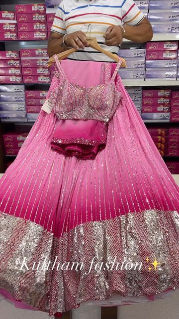 𝐊𝐮𝐥𝐭𝐡𝐚𝐦 𝐅𝐚𝐬𝐡𝐢𝐨𝐧 𝐏𝐡𝐚𝐠𝐰𝐚𝐫𝐚 on Instagram: "Pink double shade sequin embroidery lehnga✨ — ⚜️ Shop at our store - Kultham Fashion, Banga road , Phagwara ⚜️Through whatsapp: +917030900786, +917711886671 For any inquiries & appointments, whatsapp - +917030900786,+917711886671 #pinklehnga #doubleshadelehnga #sequinembroidery #jerkenembroidery #embroiderydupatta #georgettefabric #trending #punjabisuit #fashion #designer #kulthamfashion" Pink Lehnga Outfit, Lahnga In Pink Colour, Combination For Pink Lehenga, Pink Lehenga With Traditional Patterns, Pink Colour Lehenga, Festive Pink Lehenga, Embroidery Lehnga, Fashionable Saree, डिजाइनर कपड़े