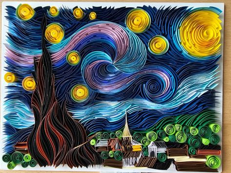 Paper Filigree, Starry Night Art, Quilling Work, Black Paper Drawing, Quilled Paper Art, Paper Quilling Patterns, Beautiful Nature Wallpaper Hd, The Starry Night, Van Gogh Art