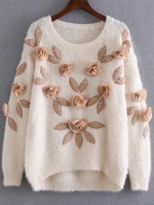 Sweaters For Women | Cute Stylish Cardigans And Trendy Long Sweaters For Women Online | ZAFUL Sweaters Brown, Mohair Sweaters, Woolen Tops, Pull Mohair, Woolen Sweater, Flower Sweater, Embellished Sweaters, Flower Top, Trendy Fashion Tops