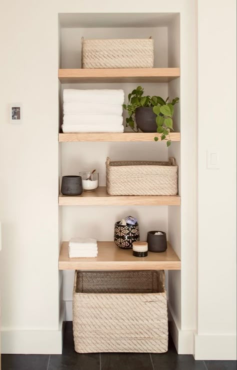 Bathroom Closet Organization Ideas, Bathroom Closet Organization, Bathroom Shelf Decor, Kitchen Transitional, Closet Organization Ideas, Bathroom Closet, Upstairs Bathrooms, Trendy Bathroom, Transitional Kitchen