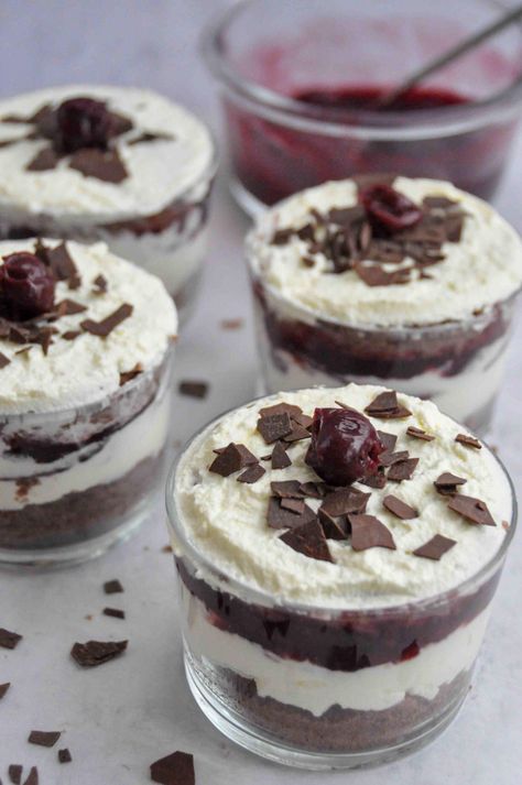 Mini Black Forest Cakes | Crazy Kitchen Forest Cakes, Cream Chocolate Cake, Black Forest Cheesecake, Whipped Cream Chocolate, Black Forest Gateau, Huge Cake, Crazy Kitchen, Cheesecake In A Jar, Cherry Filling