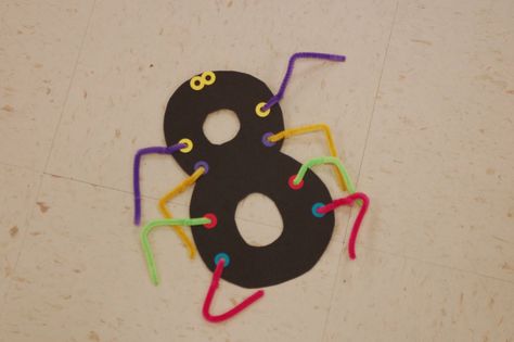 Number 8 spider Number 8 Spider Craft, Number 8 Crafts For Preschoolers, Number 8 Activities, Number 8 Craft, Spiders Preschool, Spider Unit, Spider Activities, Spider Craft, Number Crafts