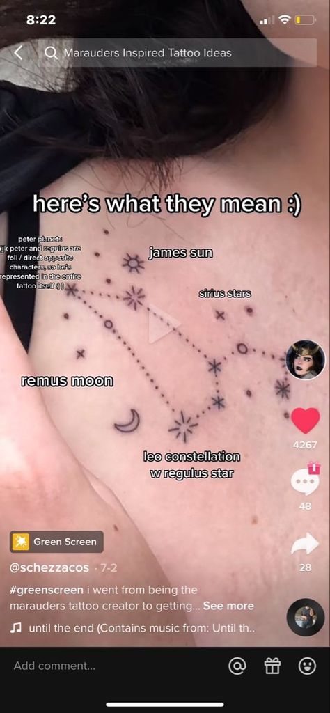 Regulus Tattoo Constellation, Star Tattoo Constellation, The Mauraders Tattoo, Wolf Star Tattoo, Remus Constellation, Anything For Our Moony Marauders Tattoo, Regulus Star Tattoo, Regulus Constellation Tattoo, Wolfstar Constellation