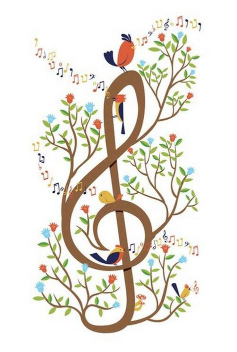 Treble clef tree with birds Music Bird, Spring Music, Music Notes Art, Flying Bird Tattoo, Art Musical, Music Symbols, Music Illustration, Smart Art, Music Pictures