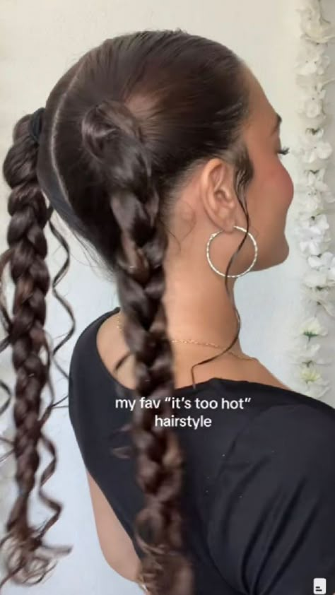 #curly #hairstyles #curlyhairstyles #braids Dirty Curly Hairstyles, Curly Braided Ponytail, School Braids, Track Hairstyles, Curly Hair Braids, Gym Hairstyles, Cute Curly Hairstyles, Two Braids, Curly Hair Styles Easy