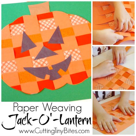 Easy fall or Halloween craft for kids. Paper weaving pumpkin or jack-o'-lantern. Great fine motor work for preschool or elementary! Pumpkin Kids Crafts, Craft Elementary, Orange Scrapbook Paper, Halloween Elementary, Crafts For Halloween, Flower Snowflake, Preschool Crafts Fall, Weaving For Kids, Lantern Craft