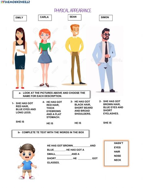 Parts Of The Body Worksheet, Worksheet For Adults, Adjectives To Describe People, Body Worksheet, English For Students, Carla Brown, Esl Resources, Physical Appearance, Short Beard