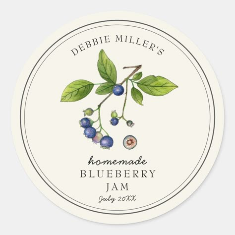 Small Jam Jars, Jam Jar Labels, Illustration Business Cards, Jam Label, Jar Stickers, Canning Labels, Jar Art, Blueberry Jam, Watercolor Fruit