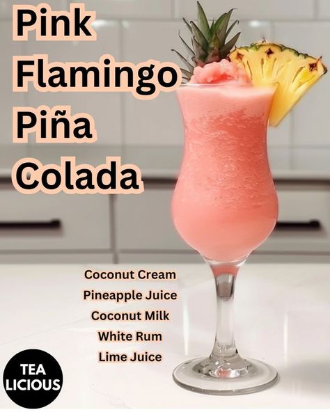 Pink Colada Cocktail, Pink Flamingo Pina Colada, Pink Flamingo Drink, Frozen Mixed Drinks, Colada Drinks, Coconut Rum Drinks, Frozen Drinks Alcohol, Pina Colada Cocktail, Flamingo Drink