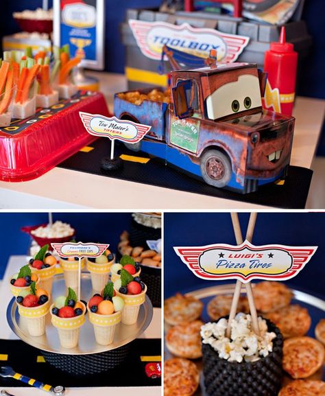 Disney Party Foods, Disney Cars Theme, Pixar Cars Birthday, Cars Disney Pixar, Cars Birthday Party, Disney Cars Party, Cars Birthday Party Disney, Disney Cars Birthday, Car Themed Parties