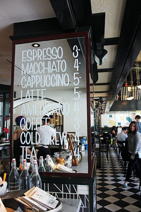 white marker on mirror // bar specials // Ace Hotel, Los Angeles | via RLTC Ace Hotel Los Angeles, Coin Café, Hotel Los Angeles, Coffee Shops Interior, Bar Mirror, Ace Hotel, Cafe Style, Cafe Shop, Display Design