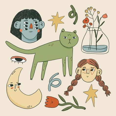 Cute People Illustration, Cute Eyes Illustration, Simple Cute Illustration, Fun Characters To Draw, Cute Illustrations Doodles, Doodling Aesthetic, Simple Digital Illustration, Inspirational Doodles, Simple Illustration Style