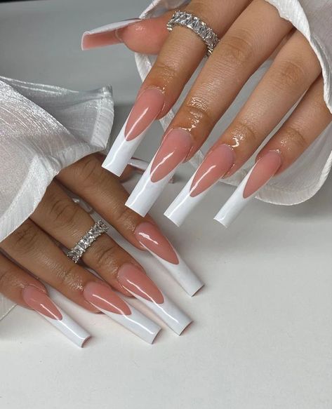 ✨👀 . . . #nailaddict #nailfashion #nailinspo #nailreels #nailexplorepage White French Long Acrylic Nails, French Tip Rectangle Nails, Long White Acrylic Nails French Tips, Xxl French Nails, French Tip On Long Nails, Long White Tip Nails, Deep French Tip Acrylic Nails, Long Nail French Tip, Long Square French Nails