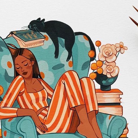 Sibylline Meynet on Instagram: "Books and naps 📚💤 what’s your all time favorite book ? Mine is in this illustration 👀 Tools : @holbein_art acryla gouache • @cansonpaper XL Watercolor paper • @deserres brushes • @sugarhouseceramicco ceramic palette 🤍" Sibillyne Meynet, Book Worm Drawing, Sybilline Meynet, Gouche Illustration, Armchair Illustration, Character Color Palette, Guache Illustration, Sibylline Meynet, Illustration Tools