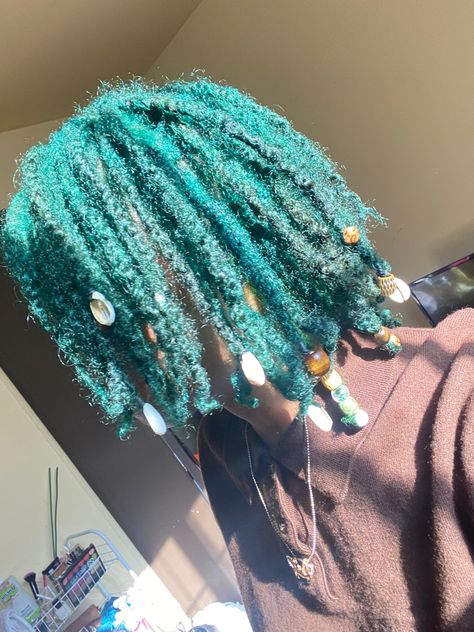 Pink And Blue Locs, Teal Locs Black Women, Locs With Jewelry, Loc Jewelry On Short Locs, Loc Jewelry Hairstyles, Blue Locs Black Women, Blue Locs, Blue Dreadlocks, Blue Dreads