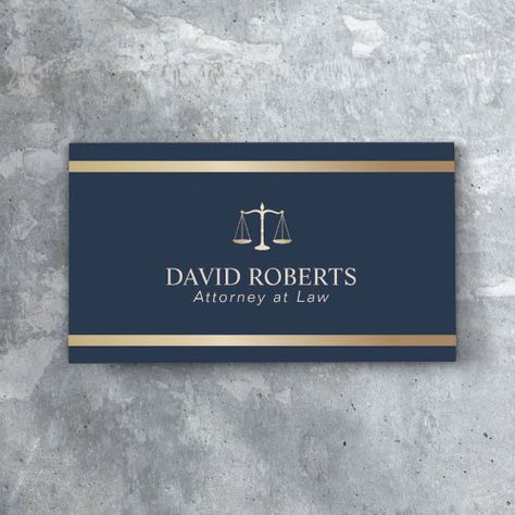 $27.40 | Modern Gold Stripe Navy Blue Lawyer Attorney #lawyer, law office, attorney at law, professional, navy, formal, law student, lawyer assistant, modern, industry Law Firm Logo Branding, Attorney Business Cards, Lawyer Business Card, Blue Business Card, Business Stationary, Gold Business Card, Graphic Design Photoshop, Attorney At Law, Modern Business Cards