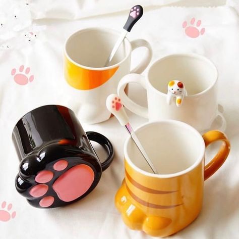 Cat Cup, Cup Cat, Chat Kawaii, Tassen Design, Cute Kitchen, Cute House, Cat Paw, Cute Cups, Cool Mugs