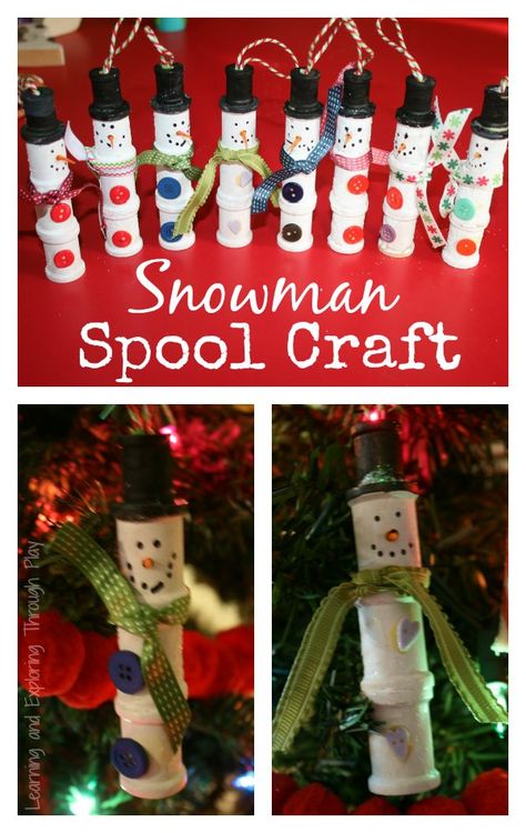 Learning and Exploring Through Play: Snowman Spool Craft Spool Ornaments, Gems Crafts, Ice Theme, Wooden Spool Crafts, Snowman Ideas, Advent Ideas, Spool Crafts, Seasonal Activities, Preschool Christmas Crafts