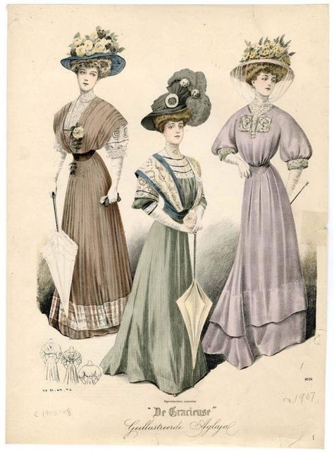 1905 Fashion, 1909 Fashion, Edwardian Fashion Plates, 1900 Fashion, Outdoor Dress, 1900s Fashion, 1910s Fashion, 1800s Fashion, 20th Century Fashion