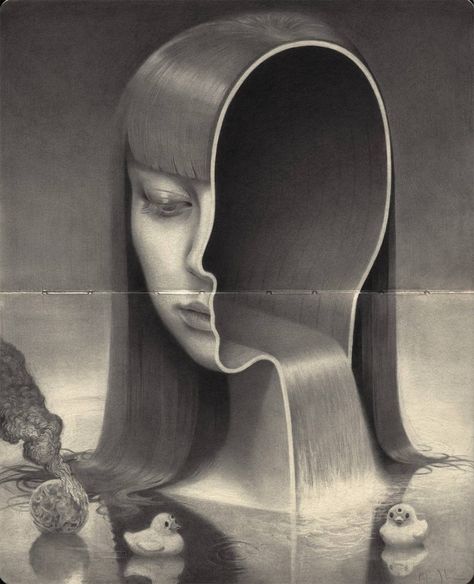 Miles Johnston, Surealism Art, Graphite Art, Spoke Art, Surreal Portrait, Surreal Artwork, 얼굴 그리기, Colossal Art, Surrealism Painting