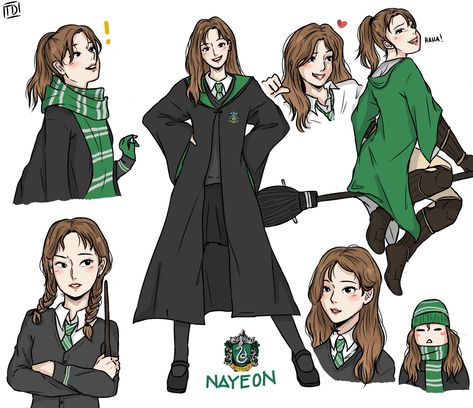 ♡ on Twitter: "Im Nayeon - Slytherin 🐍 - intimidating but can also be a softie 🥺  [ #TWICE x HOGWARTS ]… " Harry Potter Uniform, Hogwarts Uniform, Stile Harry Potter, Harry Potter Oc, Harry Potter Girl, Twice Fanart, Theme Harry Potter, Harry Potter Artwork, Hogwarts Aesthetic