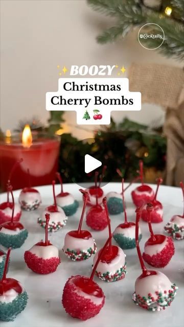 Cocktails (21+ to follow) on Instagram: "Tis the season for Boozy Christmas Cherry Bombs! 🎄 🍒 These vodka soaked cherries are dipped in white chocolate and adorned with Christmas sprinkles for the perfect boozy treat! 😍 🎄 #boozychristmascherrybombs #boozy #cherrybombs #christmas #vodka #cherries #christmascocktails #cocktails" Vodka Cherries, Christmas Vodka, Christmas Jello, Christmas Jello Shots, Christmas Sprinkles, Jello Shots, Christmas Cocktails, Cherry Bomb, Follow On Instagram