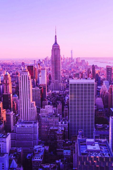 Pink New York Aesthetic, Pink New York, Purple City, Plane Photography, New York Buildings, New York Wallpaper, Drawing Competition, City Background, Breathtaking Places