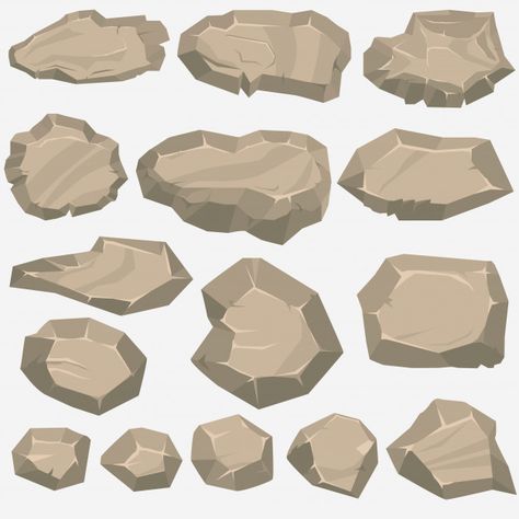 Rock stone cartoon in flat style. set of different boulders | Premium Vector #Freepik #vector #nature #cartoon #mountain #graphic Rock Top View, Stone Cartoon, Mediterranean Forest, Chalk Art Festival, Cartoon Mountain, Mountain Top View, Nature Cartoon, Terrain Texture, Stone Road